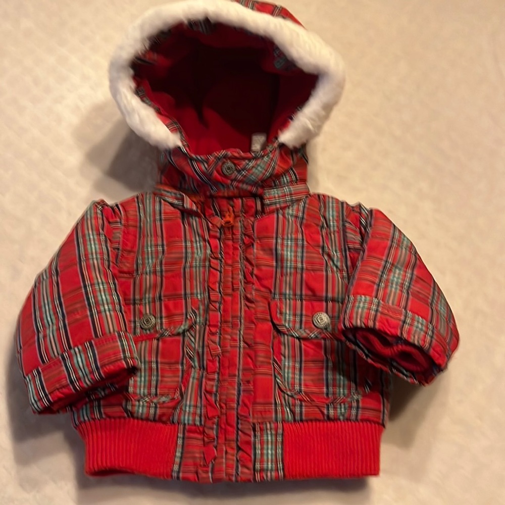 Baby Gap Infant Plaid Hooded Puffer Winter Jacket Size 3-6 Months